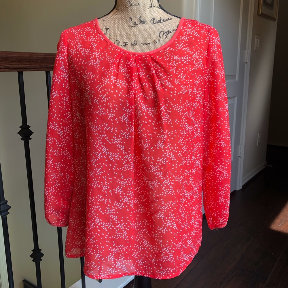 Francesca’s Red-Orange 3/4 Sleeve Blouse w/ Stars